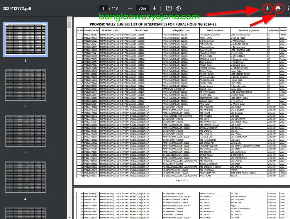 Alipurduar Bangla Awas Yojana list PDF Download