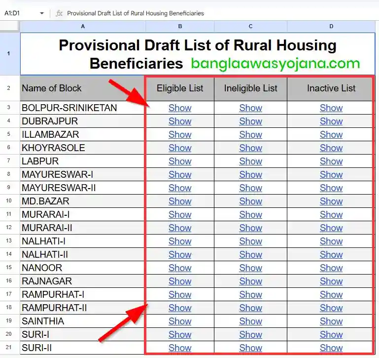 Birbhum Bangla Awas Yojana list PDF Download