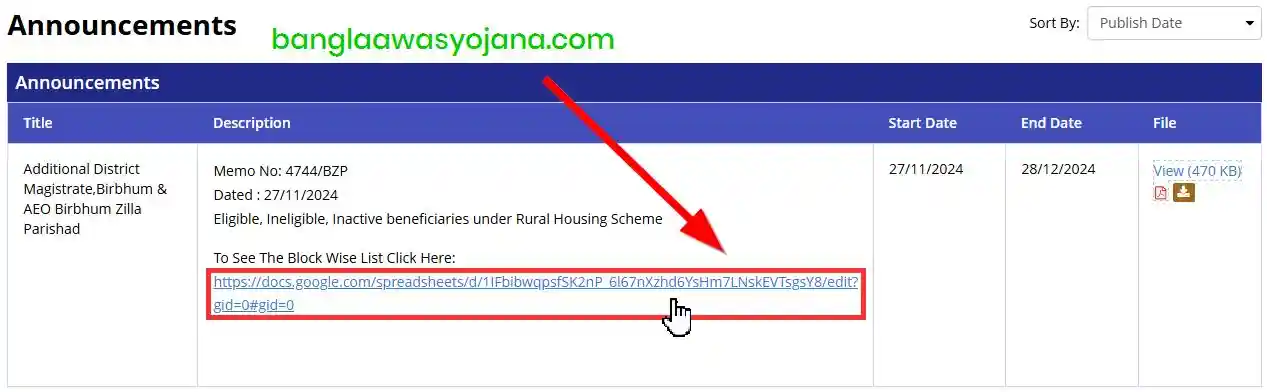 Birbhum Bangla Awas Yojana list Announcements