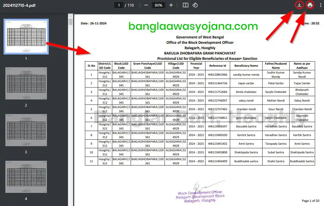 Hooghly Bangla Awas Yojana list PDF Download