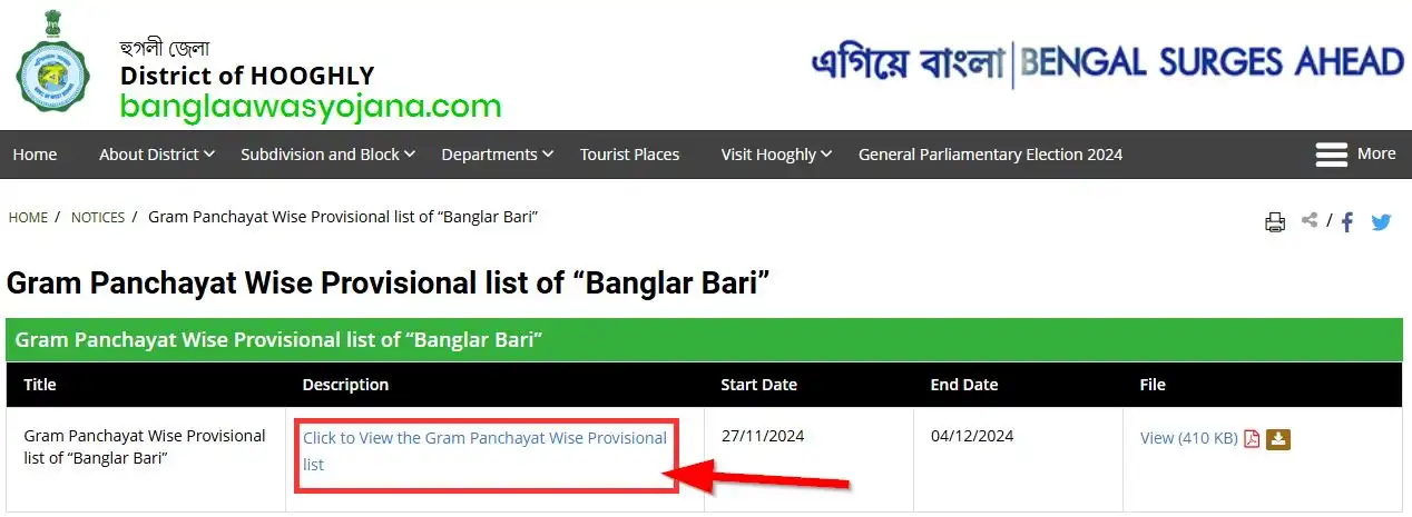 Hooghly Bangla Awas Yojana list announcements