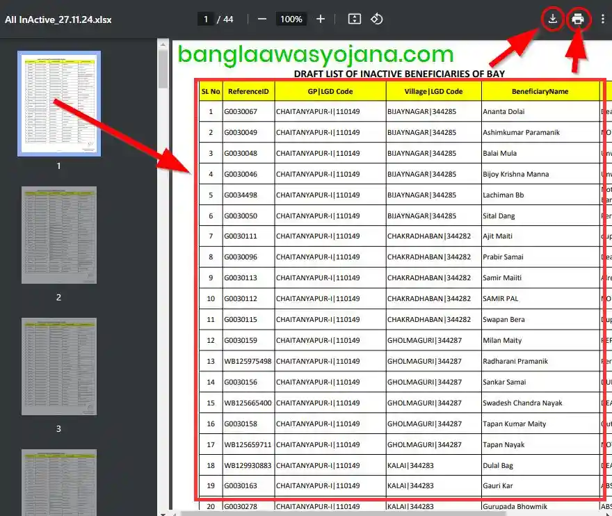 Purba Medinipur Bangla Awas Yojana list PDF Download