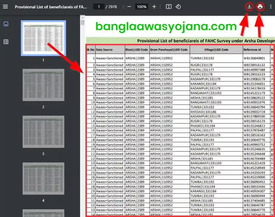 Purulia Bangla Awas Yojana list PDF Download