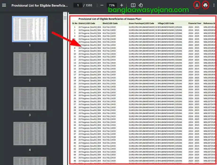 South 24 Parganas Bangla Awas Yojana list PDF Download